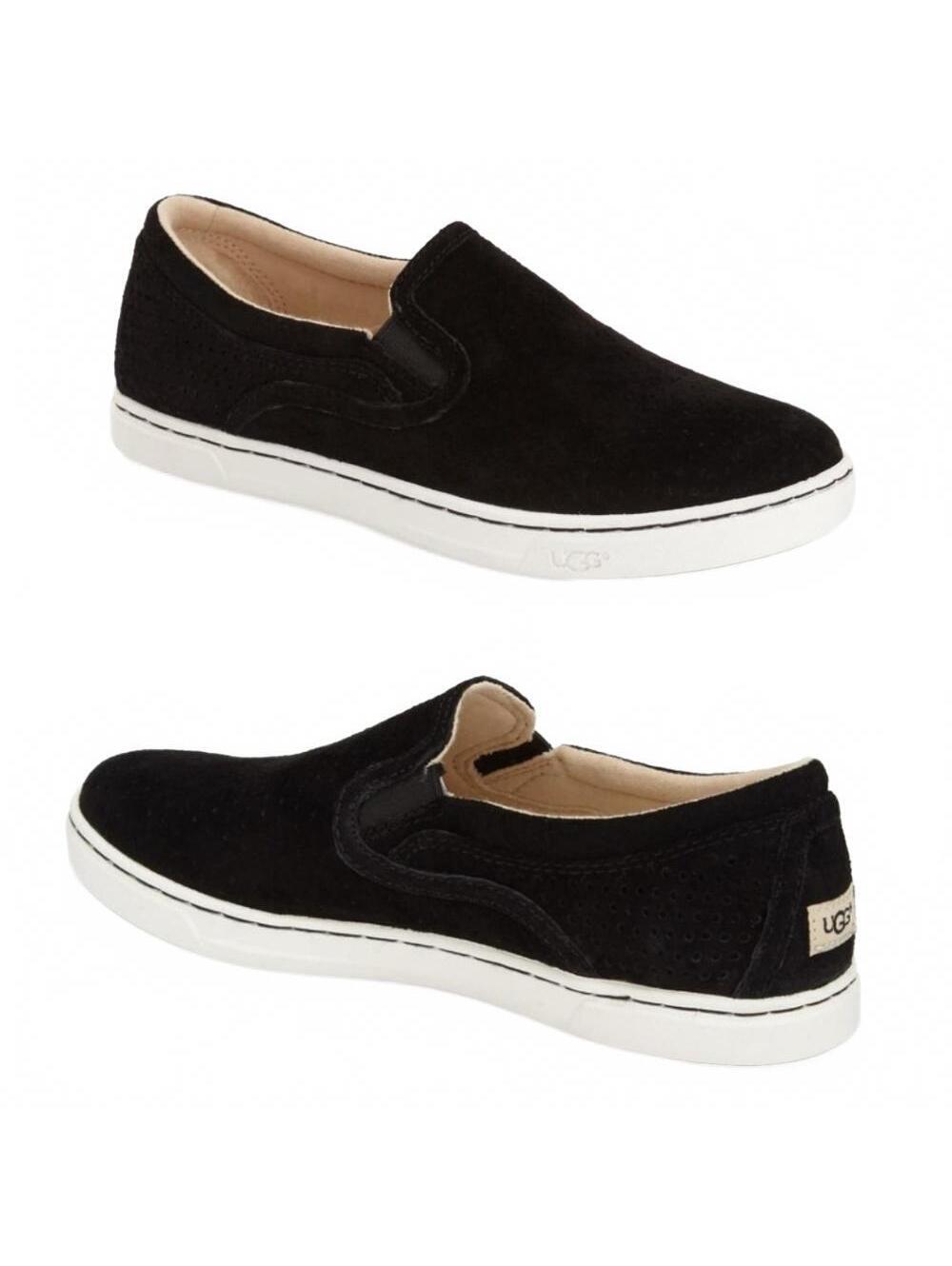 UGG Fierce Geo Perforated Suede Slip-On Sneakers Shoes Black Women's Size 7